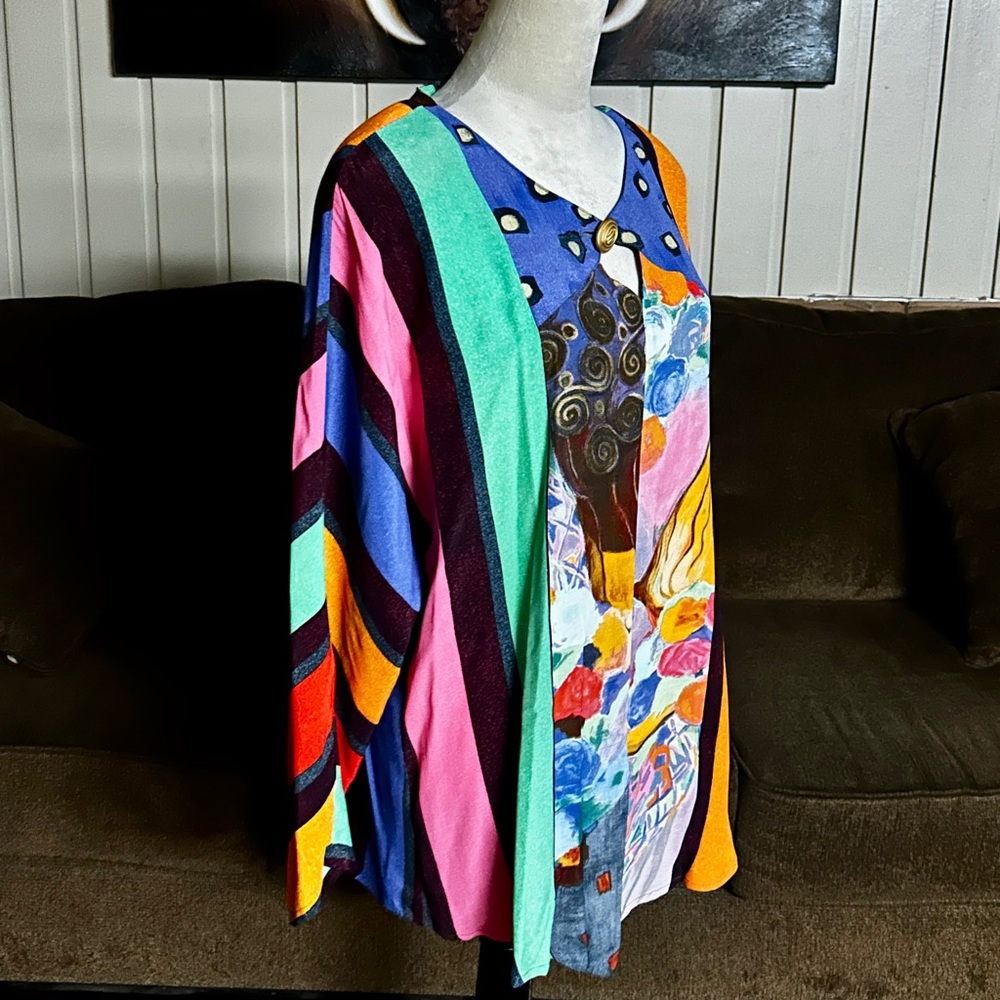 Carole Little ~ USA ~ Women’s Size 10 ~ Multi-Colors Striped & Polka Dots Blouse - Picture 11 of 12